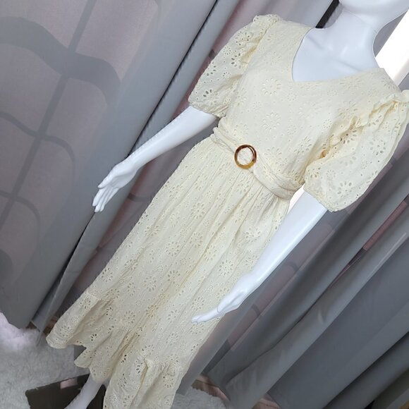 Ryan Michelle Women's 100% Cotton Cream Midi Dress Size Large (NWT) - Picture 4 of 14